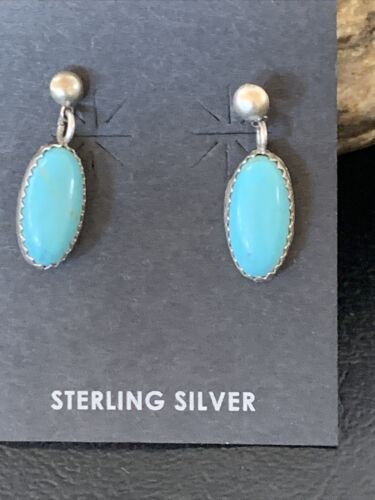 Blue Turquoise Dangle Post Earrings | Sterling Silver | 0.50" | 12713