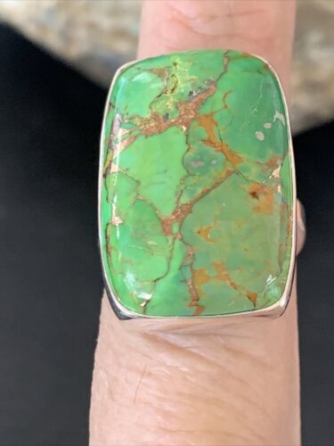 Adjustable Navajo Green Mojave Turquoise Ring | Sterling Silver | Sz 8 | 11790