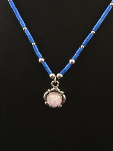 Navajo Opal Pendant with Lapis Beads | Sterling Silver Necklace | 17" | Authentic Native American Handmade | 10122