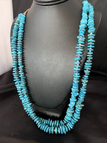 Men's Santo Domingo Blue Kingman Turquoise Shell Necklace | 38" | Authentic Native American Handmade | 13195