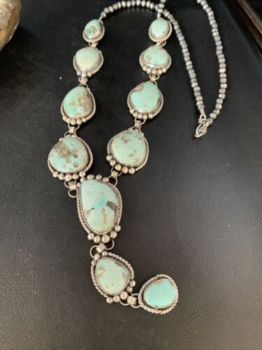 Navajo Blue Turquoise Lariat Necklace | Dry Creek Sterling Silver | 30" | Native American Handmade | 13773