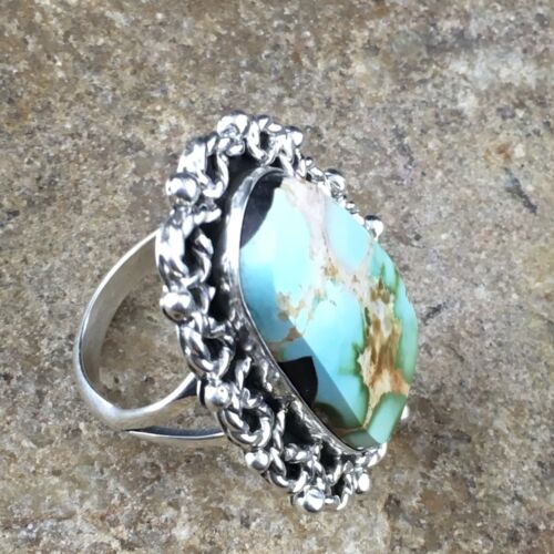 Southwestern Sterling Silver Blue Royston Turquoise Ring | Sz 8 | 10196