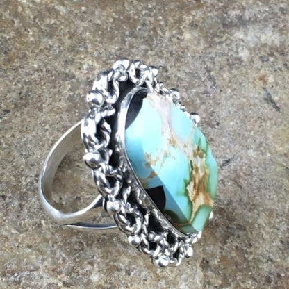 Southwestern Sterling Silver Blue Royston Turquoise Ring | Sz 8 | 10196