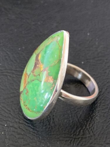 Adjustable Navajo Green Mojave Turquoise Ring | Sterling Silver | Sz 7 | Authentic Native American Handmade | 11795