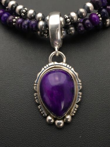 Navajo Pearls Sugilite Bead Necklace Pendant Set | 3-Strand Sterling Silver | 21" | 2885
