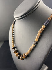 Women's Graduated Tigers Eye & Picture Jasper Necklace | Sterling Silver | Authentic Native American | 24" | 10075