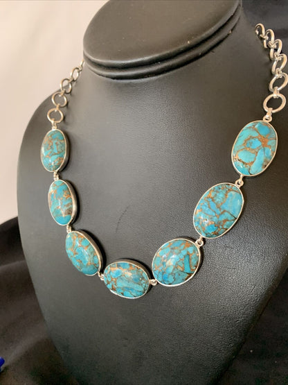Navajo Blue Mojave Turquoise Pendant Necklace | Sterling Silver | 18" | Authentic Native American Handmade | 11635