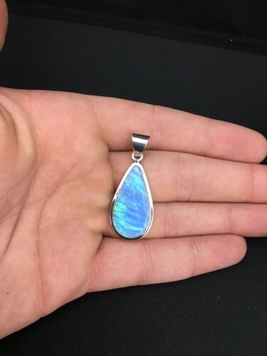 Native American Men's Navajo Blue Opal Pendant | Sterling Silver | 1.75" | 1112