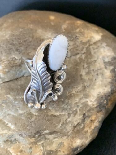 Navajo White Buffalo Turquoise Ring | Sterling Silver | Sz 7 | Authentic Native American Handmade | 12185