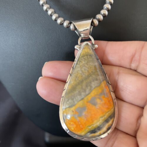 Navajo Pearls Sterling Silver Bumblebee Jasper Pendant Necklace | 18" | Handmade Jewelry | 10553