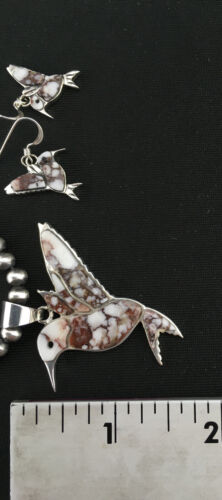 Navajo Sterling Silver Hummingbird Pendant & Earring Set | Wild Horse Turquoise | Authentic Native American Handmade | 1110