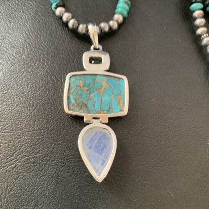 Navajo Pearls Sterling Silver Blue Mojave Turquoise Necklace Pendant | Multi-Stone | 11820