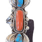 Navajo Kingman Turquoise & Coral Ring | Authentic Native American Sterling Silver | Multi-Stone | Sz 10 | 1292