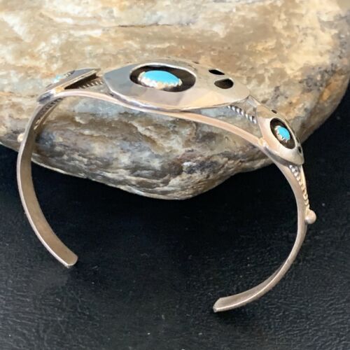 Navajo Turquoise Bear Paw Cuff Bracelet | Sterling Silver | Authentic Native American Handmade | 12875