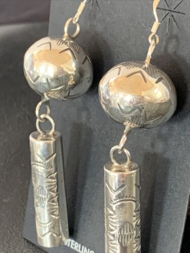 Navajo Sterling Silver Bead Earrings | Handmade Native American Pearls | 2.75" | 1518