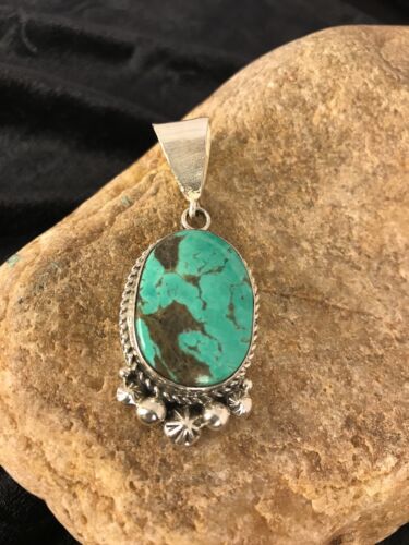 Navajo Green Turquoise Pendant | Sterling Silver | Authentic Native American Handmade | 3382