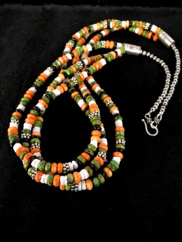 Native American Turquoise & Spiny Oyster Necklace | Sterling Silver | 8743
