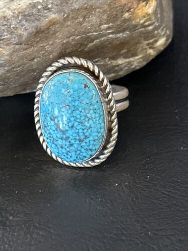 Navajo Blue Spiderweb Turquoise Ring | Sterling Silver | Sz 8 | Authentic Native American Handmade | 14697