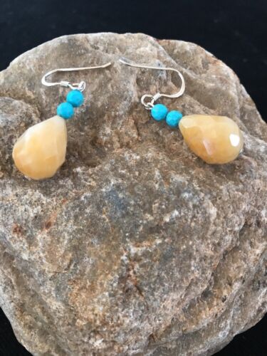 Navajo Turquoise & Jade Bead Dangle Earrings | Sterling Silver | Authentic Native American Handmade | 3817