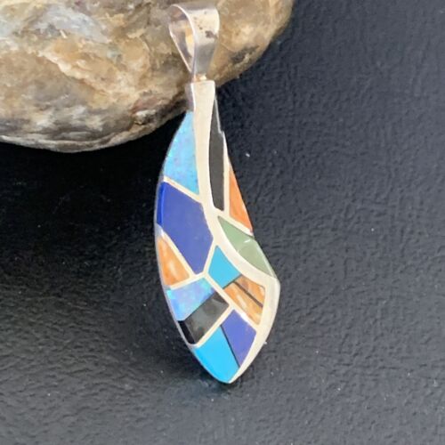 Navajo Spiny Blue Opal Lapis Pendant | Sterling Silver Inlay | Authentic Native American Handmade | 12276