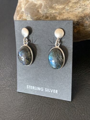 Navajo Labradorite Earrings | Sterling Silver | Authentic Native American Handmade | 13072