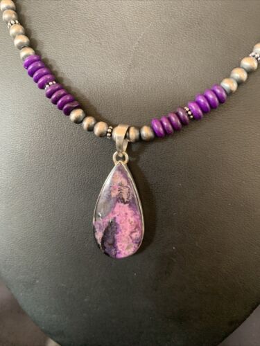 Navajo Pearl Purple Sugilite Necklace Pendant | Sterling Silver | Authentic Native American Handmade | 11917