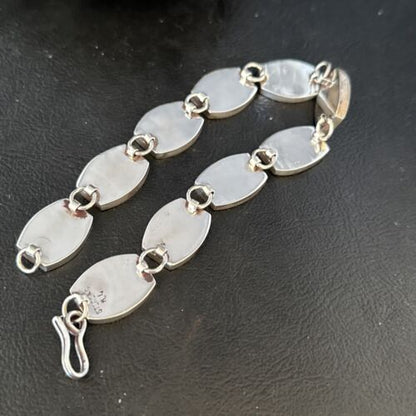 Men's Sterling Silver Navajo Turquoise Inlay Link Bracelet | 8.5" | Authentic Native American Handmade | 14659
