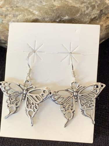 Native American Southwestern Sterling Silver Butterfly Earrings | 1" | 1519