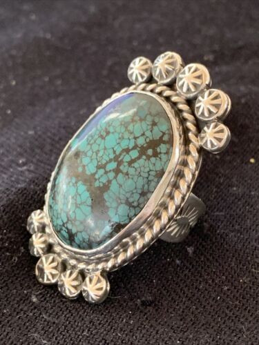 Navajo Blue Spiderweb Turquoise Ring | Sterling Silver | Sz 7 | Authentic Native American Handmade | 01642
