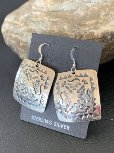 Navajo Sterling Silver Stamped Dangle Earrings | Authentic Native American Handmade | 1657