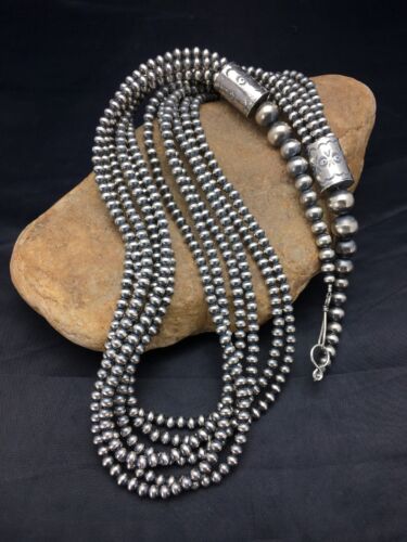 Navajo Pearls 5mm Sterling Silver Necklace | 6-Strand Pendant 30.5" | Native American | 93630