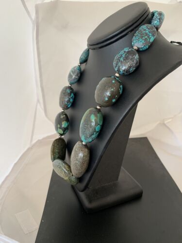 Navajo Graduated Sterling Silver Natural Blue Nugget Turquoise Necklace | Authentic Native American | 23" | 621