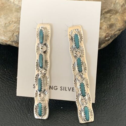 Turquoise Navajo Sterling Dangle Earrings | Handmade | 2" Long | 12121