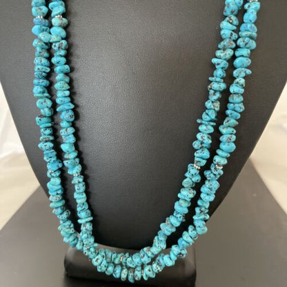 Navajo Kingman Turquoise 2 Strand Necklace | Sterling Silver | Authentic Native American Handmade | 01159
