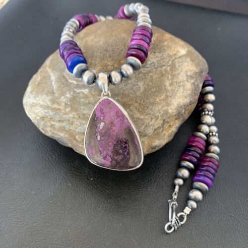 Navajo Purple Sugilite Pendant with Pearls | Sterling Silver Necklace | Authentic Native American Handmade | 4832