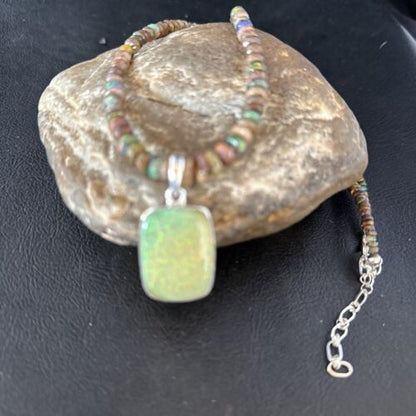 Southwestern Women's Green Opal Pendant Necklace | Sterling Silver | 17" | 14424