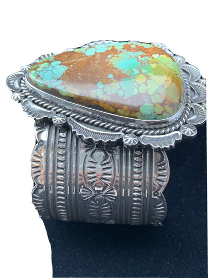 Native American Navajo Spiderweb Turquoise Cuff Bracelet | Sterling Silver | 01806