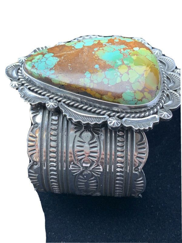 Native American Navajo Spiderweb Turquoise Cuff Bracelet | Sterling Silver | 01806