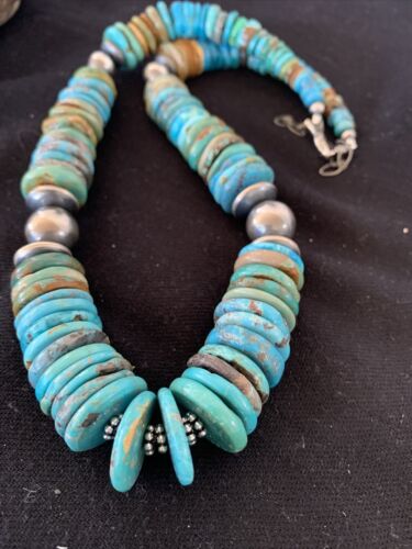 Southwestern Navajo Blue & Green Turquoise Necklace | Sterling Silver | Graduated | Authentic Native American | 20" | 1143 - Masha USA