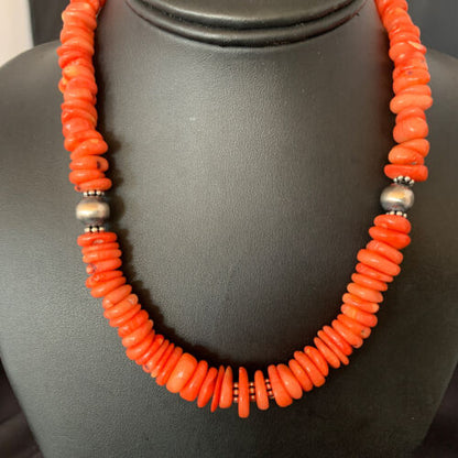 Native American Navajo Pink Coral Bead Necklace | Sterling Silver | 18" | 13228 - Masha USA