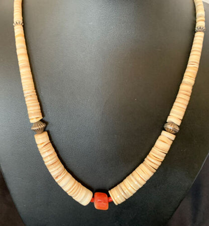 Southwestern Santo Domingo Shell Bead Pendant & Pearls Necklace | Authentic Native American | 20" | 12522 - Masha USA