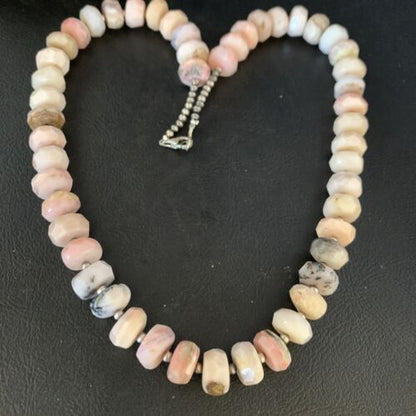 Native American Pink Opal Bead Necklace | 12mm | Sterling Silver | Navajo Handmade | 20" | 13860