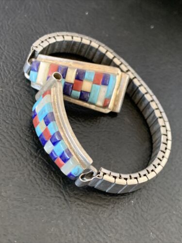 Navajo Sterling Silver Watch Tips | Turquoise Coral Mother of Pearl Inlay Band | Authentic Native American Jewelry | 12137