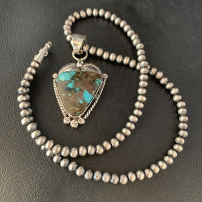 Navajo Spiderweb Turquoise Pendant Necklace | Sterling Silver | 2.25" | Authentic Native American Handmade | 14062