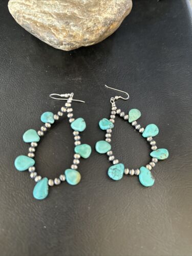 Navajo Blue Cluster Turquoise Bead Earrings | Sterling Silver | Authentic Native American Handmade | 14305