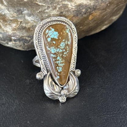 Navajo Blue Turquoise #8 Rings | Sterling Silver | Sz 9.5 | Authentic Native American Handmade | 14287