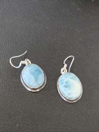 Navajo Blue Larimar Dangle Earrings | Sterling Silver Beads | Authentic Native American Handmade | 1614