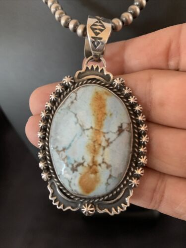 Navajo Golden Hills Turquoise Pendant Necklace | Sterling Silver | Authentic Native American Handmade | 11313