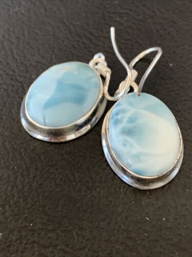Navajo Blue Larimar Dangle Earrings | Sterling Silver Beads | Authentic Native American Handmade | 1614