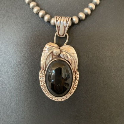 Navajo Pearls Black Onyx Necklace | Sterling Silver | Authentic Native American Handmade | 1904